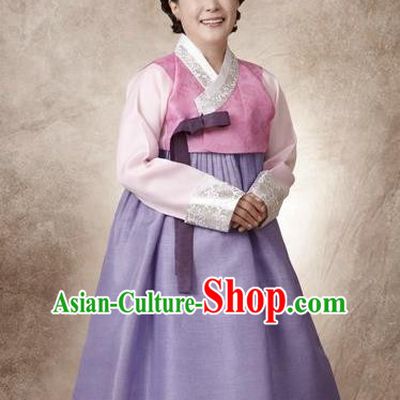 Top Grade Korean Hanbok Traditional Pink Blouse and Lilac Dress Fashion Apparel Costumes for Women
