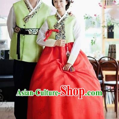 Asian Korean Traditional Wedding Hanbok Ancient Korean Bride and Bridegroom Costumes Complete Set