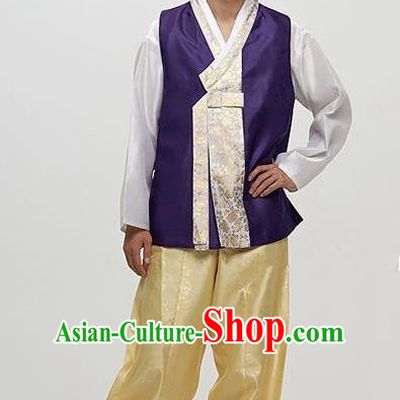 Asian Korean Traditional Male Purple Hanbok Ancient Palace Bridegroom Costumes for Men