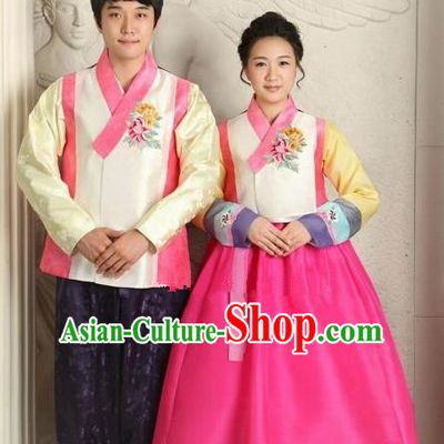 Asian Korean Traditional Wedding Couple Hanbok Ancient Palace Bride and Bridegroom Costumes