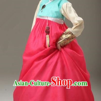 Top Grade Korean Traditional Hanbok Blue Blouse and Dress Fashion Apparel Costumes for Women