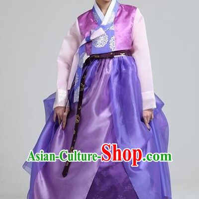 Top Grade Korean Traditional Hanbok Blouse and Purple Dress Fashion Apparel Costumes for Women