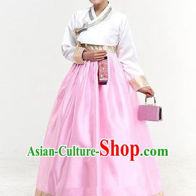 Top Grade Korean Traditional Hanbok Bride White Blouse and Pink Dress Fashion Apparel Costumes for Women