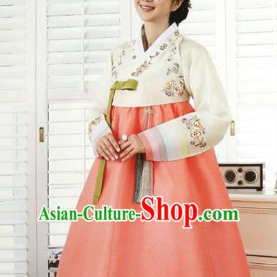 Top Grade Korean Traditional Hanbok Bride White Blouse and Orange Dress Fashion Apparel Costumes for Women