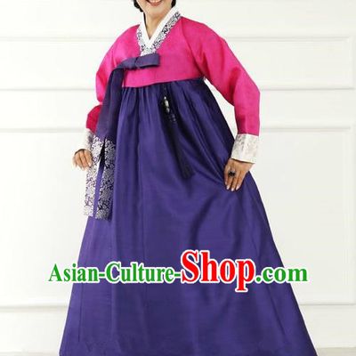 Top Grade Korean Hanbok Traditional Hostess Rosy Blouse and Purple Dress Fashion Apparel Costumes for Women