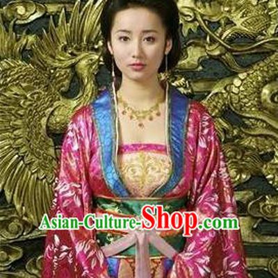 Chinese Ancient Ming Dynasty Imperial Empress Embroidered Dress Costume and Headpiece Complete Set for Women