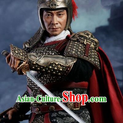 Traditional Chinese Ancient Ming Dynasty Invasions General Qi Jiguang Costume Helmet and Armour for Men