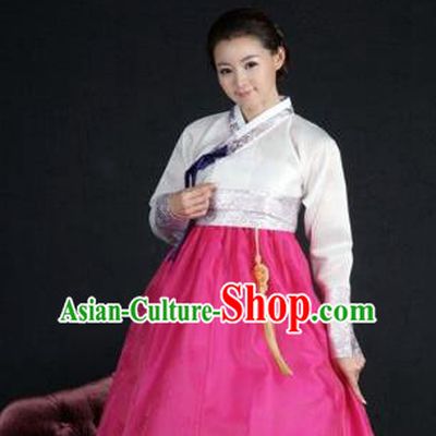Top Grade Korean Hanbok Traditional Bride White Blouse and Pink Dress Fashion Apparel Costumes for Women