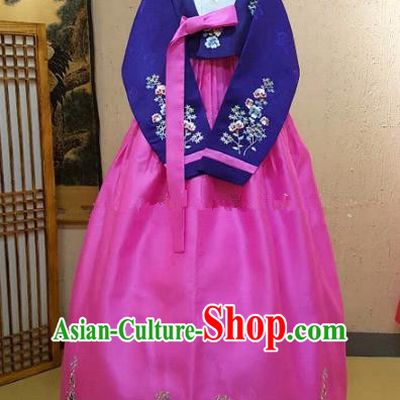 Top Grade Korean Hanbok Traditional Bride Purple Blouse and Pink Dress Fashion Apparel Costumes for Women