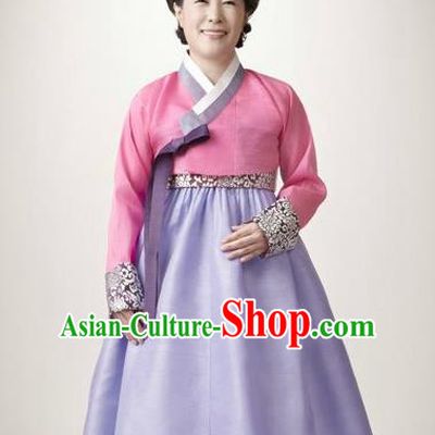 Top Grade Korean Hanbok Traditional Pink Blouse and Lilac Dress Fashion Apparel Costumes for Women