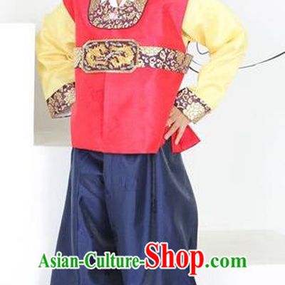 Asian Korean Hanbok Ancient Palace Boys Red Shirt and Navy Pants Traditional Costume for Kids