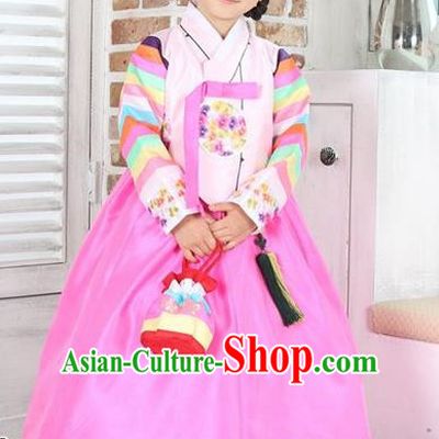 Top Grade Korean Hanbok Traditional Pink Blouse and Dress Fashion Apparel Costumes for Kids