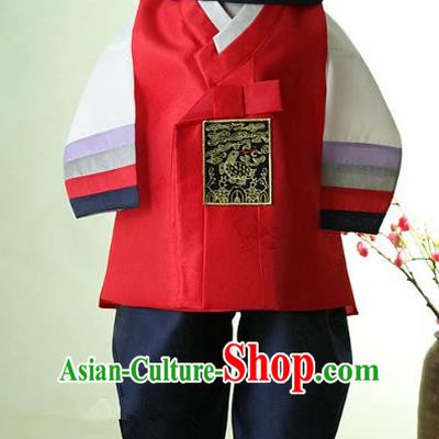 Asian Korean Hanbok Ancient Palace Boys Red Shirt and Pants Traditional Costume for Kids