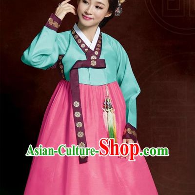 Top Grade Korean Hanbok Traditional Green Blouse and Pink Dress Fashion Apparel Costumes for Women