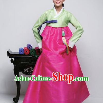 Top Grade Korean Hanbok Traditional Green Blouse and Rosy Dress Fashion Apparel Costumes for Women