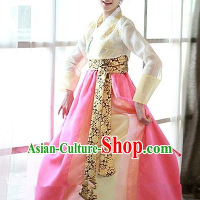 Top Grade Korean Hanbok Traditional White Blouse and Pink Dress Fashion Apparel Costumes for Women