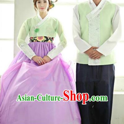 Asian Korean Traditional Costume Ancient Bridegroom and Bride Hanbok Complete Set
