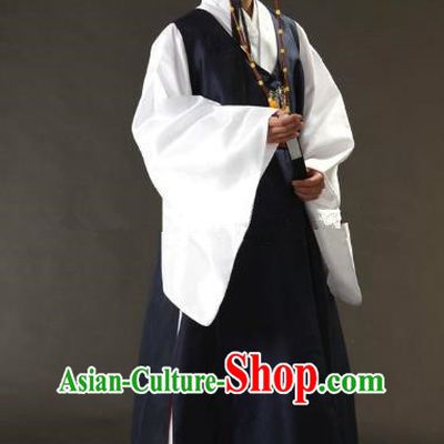 Asian Korean Traditional Costume Ancient Nobility Childe Bridegroom Navy Hanbok for Men