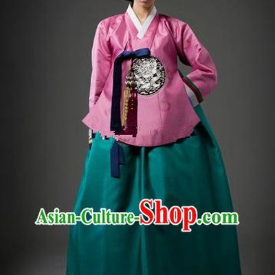 Top Grade Korean Traditional Palace Hanbok Ancient Pink Blouse and Green Dress Fashion Apparel Costumes for Women