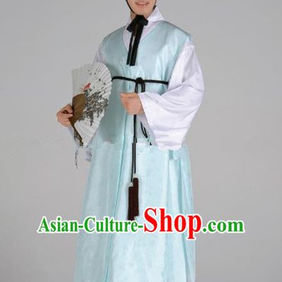 Asian Korean Traditional Costume Ancient Nobility Childe Bridegroom Blue Hanbok for Men