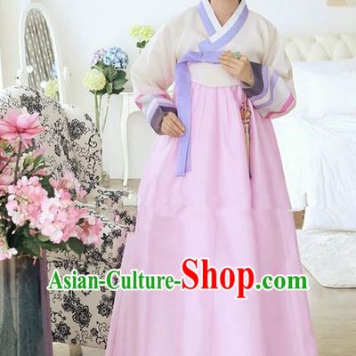Top Grade Korean Traditional Hanbok Ancient Palace White Blouse and Pink Dress Fashion Apparel Costumes for Women