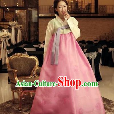 Top Grade Korean Traditional Hanbok Ancient Fashion Apparel Costumes Palace Blouse and Pink Dress for Women