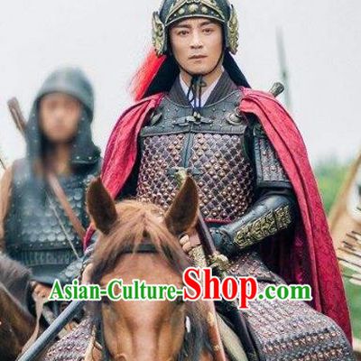 Traditional Chinese Ancient Ming Dynasty Militarist General Li Dingguo Costume Helmet and Armour for Men