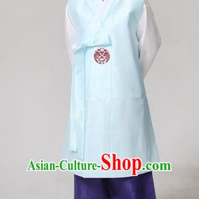 Asian Korean Traditional Blue Costumes Ancient Korean Hanbok Bridegroom Wedding Costumes for Men