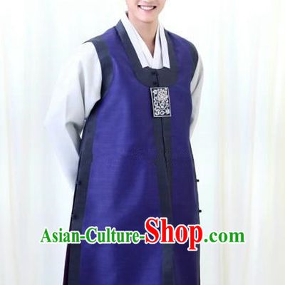 Asian Korean Traditional Royalblue Costumes Ancient Korean Hanbok Bridegroom Wedding Costumes for Men