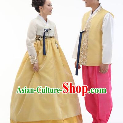 Asian Korean Traditional Costumes Ancient Korean Hanbok Bride and Bridegroom Costumes Complete Set