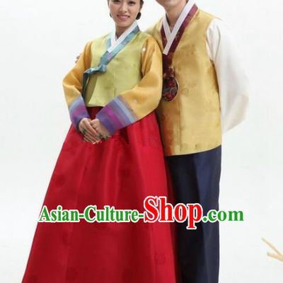 Asian Korean Traditional Wedding Costumes Ancient Korean Hanbok Bride and Bridegroom Costumes Complete Set