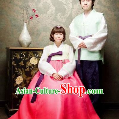 Asian Korean Traditional Wedding Costumes Ancient Korean Hanbok Bride and Bridegroom Costumes Complete Set