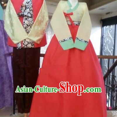 Asian Korean Traditional Costumes Ancient Korean Wedding Hanbok Bride and Bridegroom Costumes Complete Set