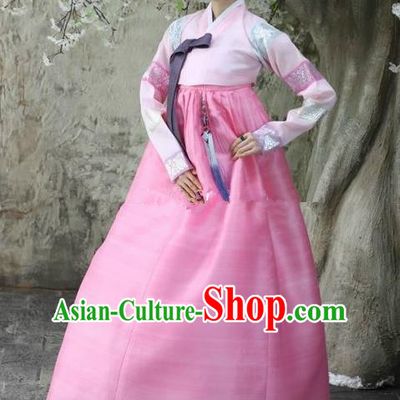 Top Grade Korean Hanbok Ancient Traditional Fashion Apparel Costumes Pink Blouse and Dress for Women