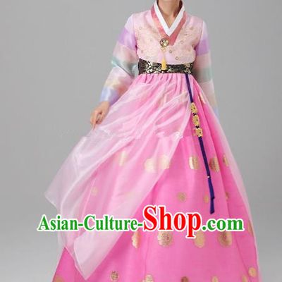 Top Grade Korean Hanbok Ancient Traditional Fashion Apparel Costumes Blouse and Pink Dress for Women