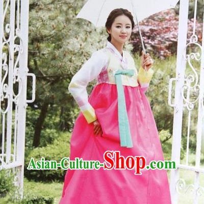 Top Grade Korean Hanbok Yellow Blouse and Pink Dress Ancient Traditional Fashion Apparel Costumes for Women