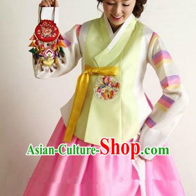 Korean Traditional Hanbok Yellow Blouse and Pink Dress Ancient Formal Occasions Fashion Apparel Costumes for Women