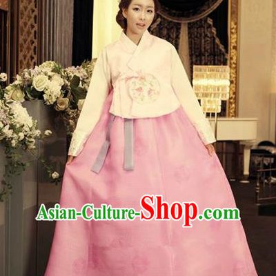 Korean Traditional Hanbok Blouse and Pink Dress Ancient Formal Occasions Fashion Apparel Costumes for Women