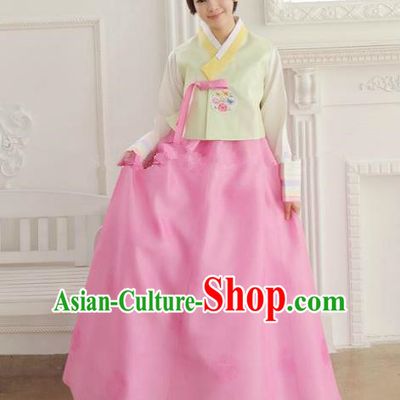 Korean Traditional Hanbok Yellow Blouse and Pink Dress Ancient Formal Occasions Fashion Apparel Costumes for Women