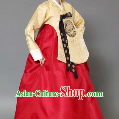 Korean Traditional Hanbok Bride Yellow Blouse and Red Dress Ancient Formal Occasions Fashion Apparel Costumes for Women
