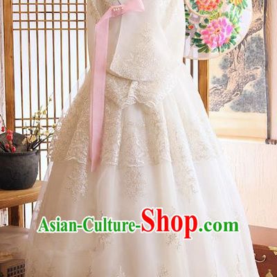 Korean Traditional Hanbok Bride White Blouse and Dress Ancient Formal Occasions Fashion Apparel Costumes for Women