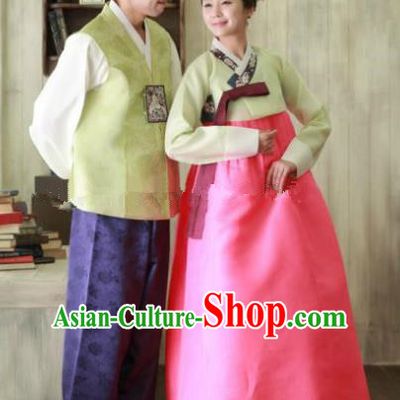 Traditional Korean Costumes Ancient Korean Male Hanbok Bridegroom Green Vest and Purple Pants for Men