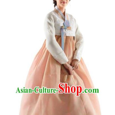 Korean Traditional Bride Hanbok White Blouse and Champagne Dress Ancient Formal Occasions Fashion Apparel Costumes for Women
