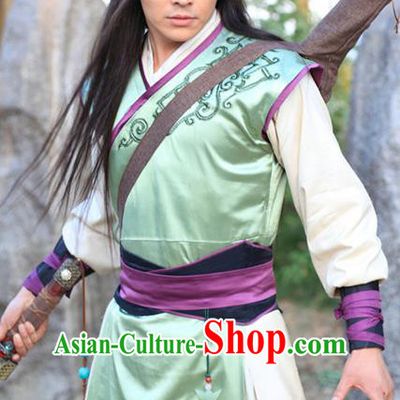 Chinese Ming Dynasty Swordsman Hanfu Green Clothing Ancient Knight-errant Replica Costume for Men