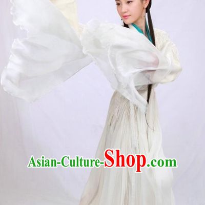 Ancient Chinese Song Dynasty Swordswoman White Dress Embroidered Replica Costume for Women