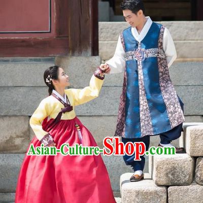 Traditional Korean Costumes Ancient Korean Bride and Bridegroom Hanbok Clothing Complete Set
