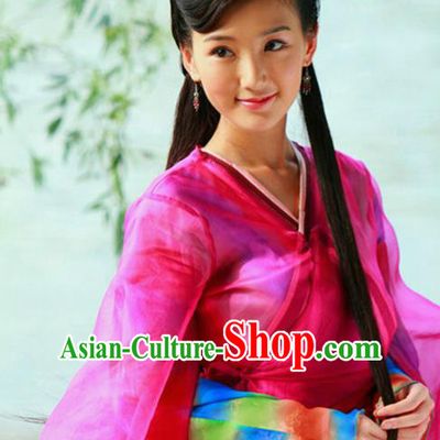 Ancient Chinese Song Dynasty Swordswoman Rosy Hanfu Dress Chivalrous Woman Replica Costume