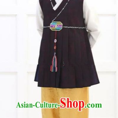 Traditional Korean Costumes Ancient Korean Bridegroom Hanbok Purple Vest and Yellow Pants for Men