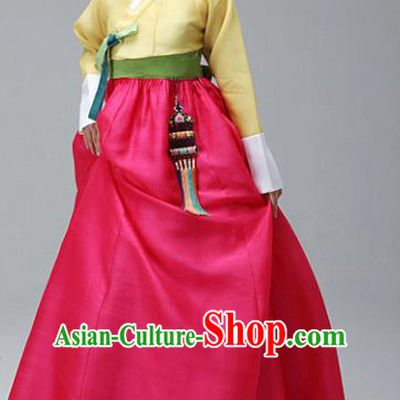Korean Traditional Bride Hanbok Yellow Blouse and Rosy Dress Ancient Formal Occasions Fashion Apparel Costumes for Women