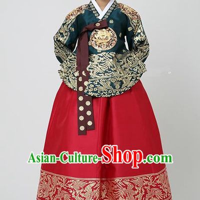 Korean Traditional Bride Hanbok Formal Occasions Peacock Green Blouse and Red Dress Ancient Fashion Apparel Costumes for Women